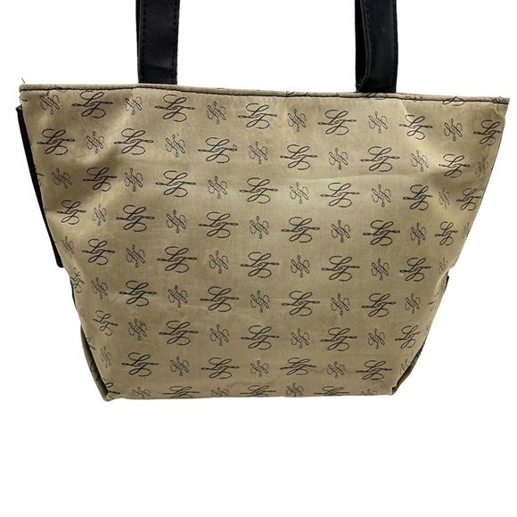 LONGABERGER Black Tan Double Handle Tote Shoulder Bag Genuine Leather Trim Purse - Picture 9 of 16